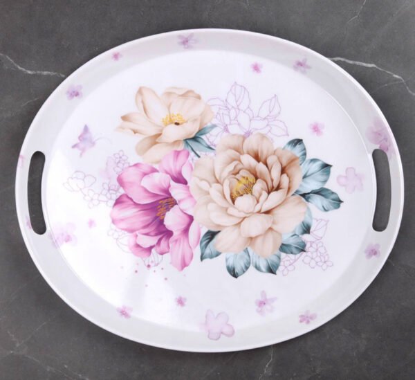Floral and Marble Design Tray 15 Inches