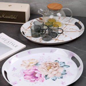 Floral and Marble Design Tray 15 Inches