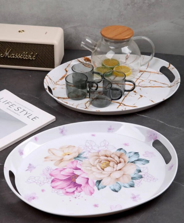 Floral and Marble Design Tray 15 Inches