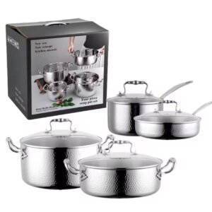 4 pcs 18/10 high quality stainless steel pots with heat resistant handle