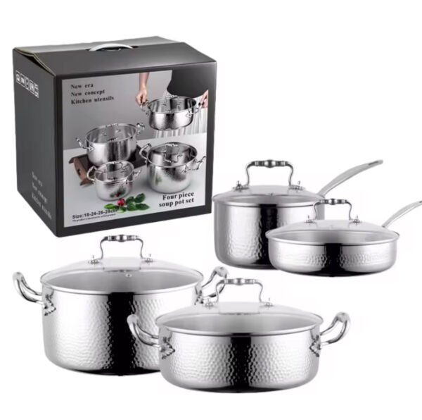 4 pcs 18/10 high quality stainless steel pots with heat resistant handle
