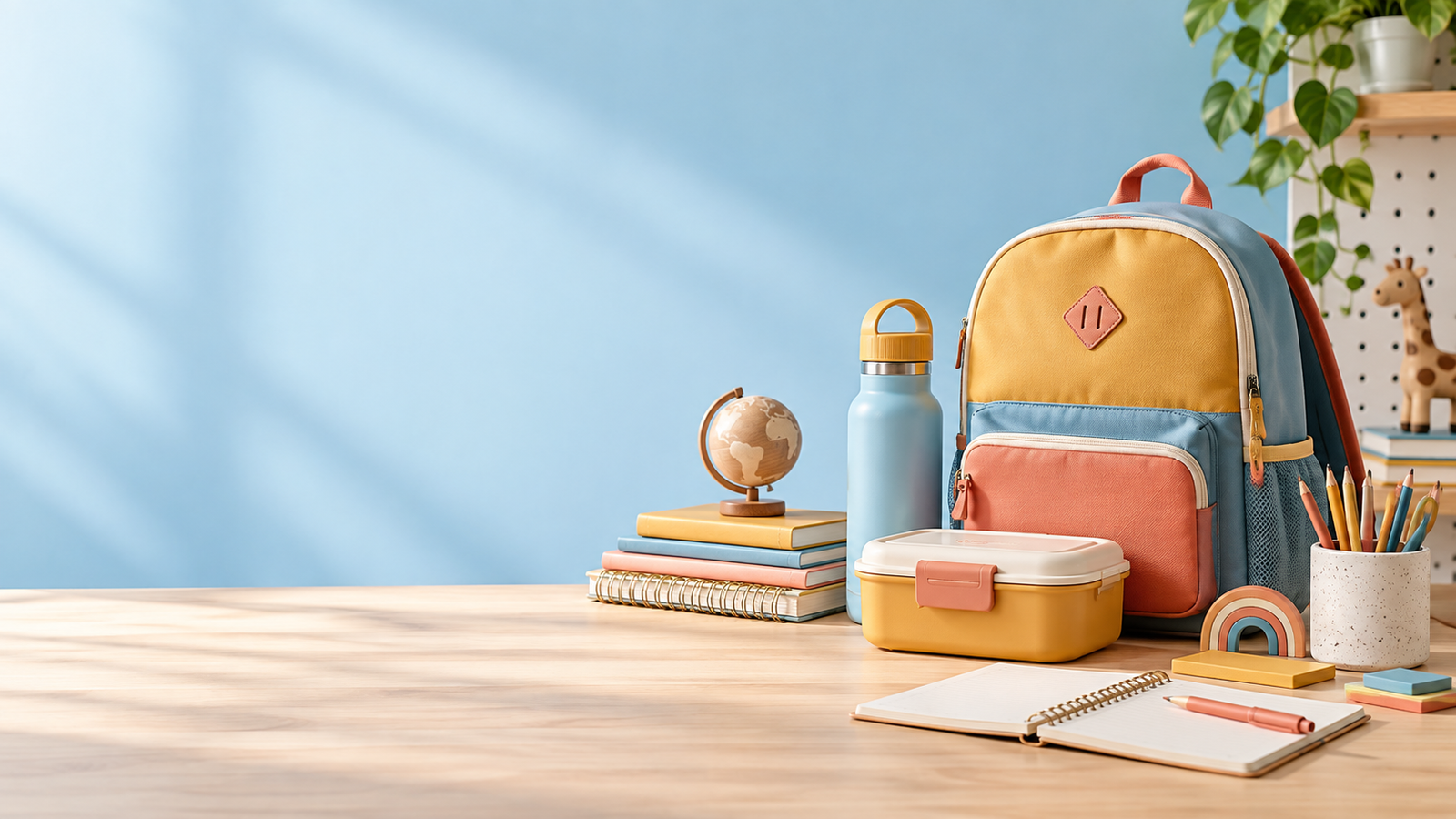 Kids school bag, lunch box, water bottle and stationery