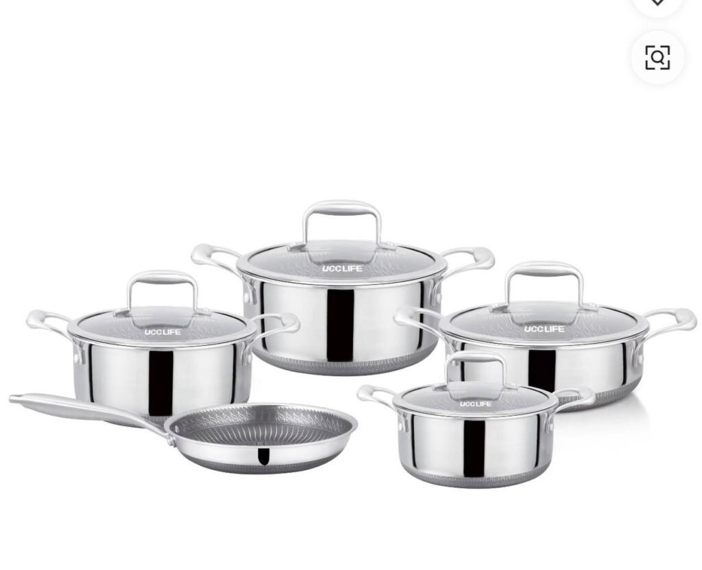 UCCLIFE 11-Piece Tri-Ply Stainless Steel Cookware Set