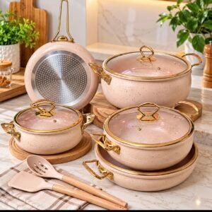 11 pcs DONNOR Granite Non-Stick Cookware Set | Non-Stick Pots & Pans | Induction & Gas Compatible Cookware | Kitchen Essentials | Complete Cookware Set